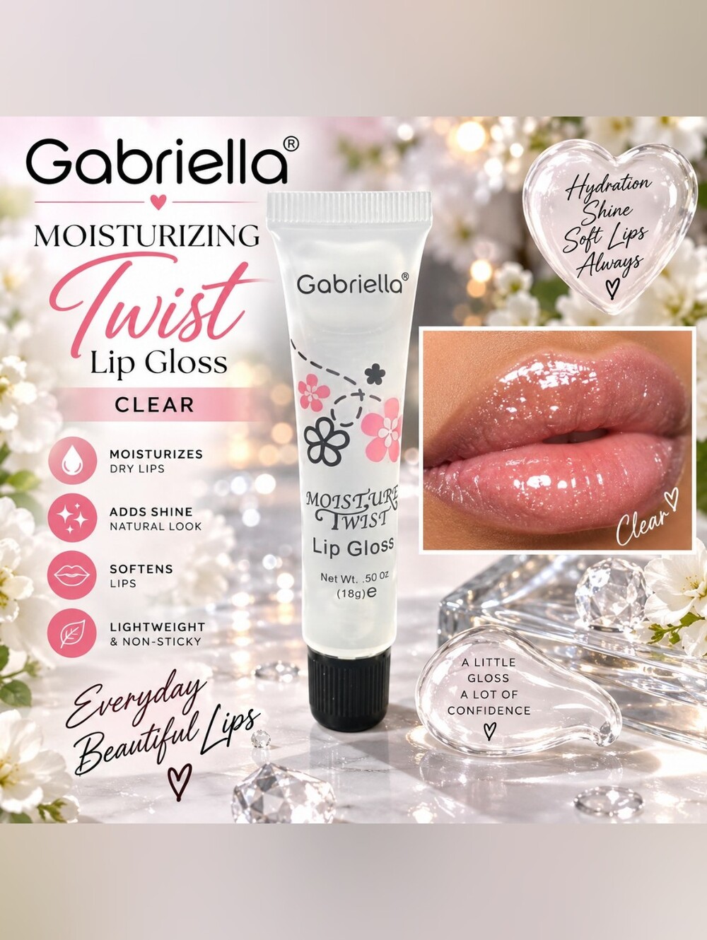Gabriella Clear Moisturizing Twist Lip Gloss - Hydrating Clear Shine
